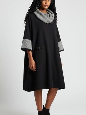 H by Halston Black Midi Dress with Herringbone Trim